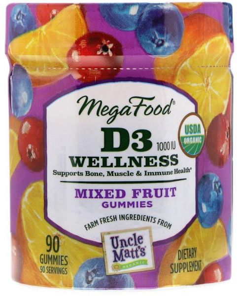 MEGAFOOD, D3 WELLNESS, GEMENGD FRUIT, 1000 IE, 90 GUMMIES