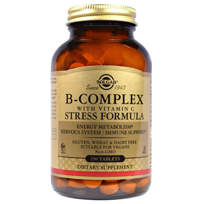 SOLGAR, B-COMPLEX MET VITAMINE C STRESSFORMULE, 250 TABLETTEN